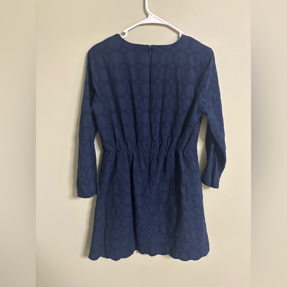 J Crew Navy Blue Eyelet Style V-Neck Dress Size 8 Long Sleeve Mini 100% Cotton - Picture 3 of 7
